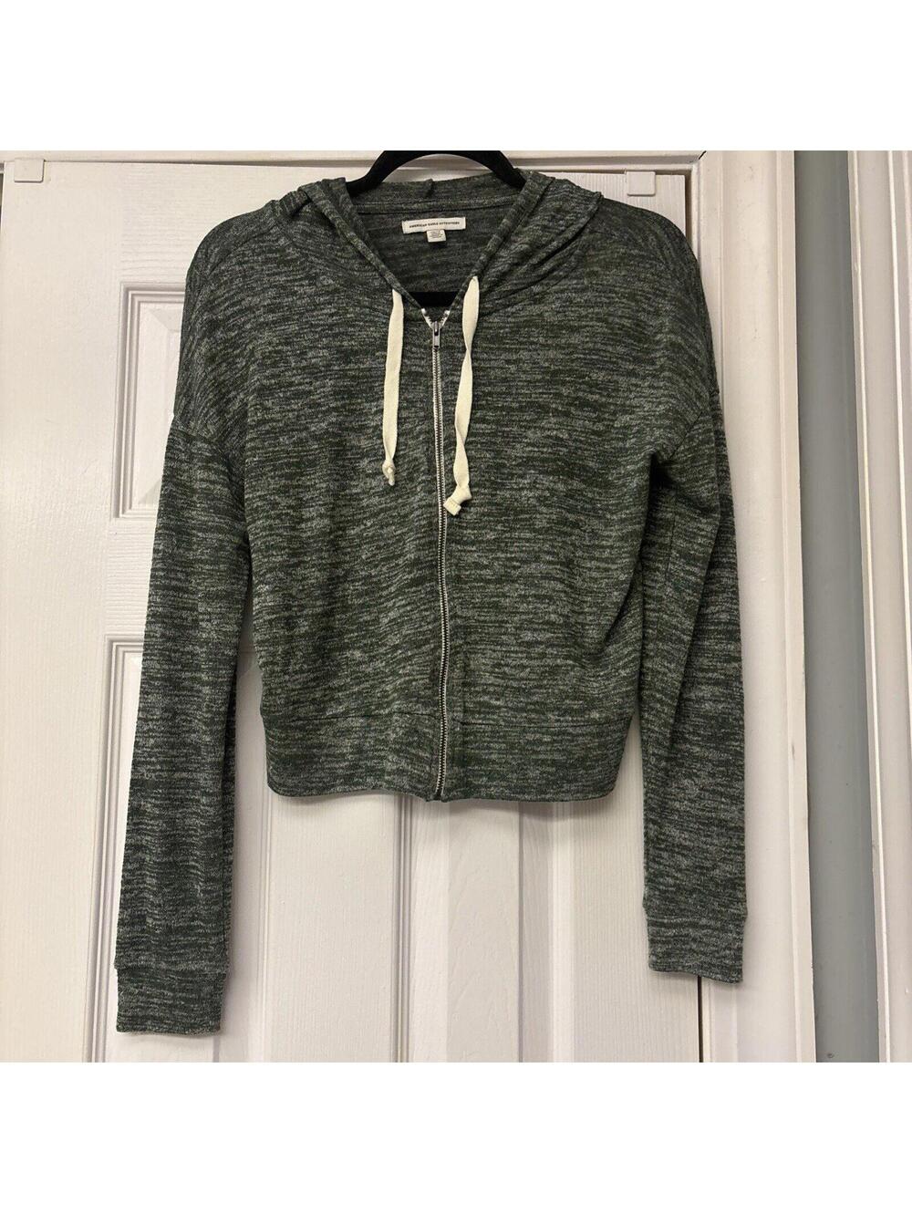 American Eagle Outfitters Hooded Sweatshirt Sz XS Heather Black Lightweight Zip